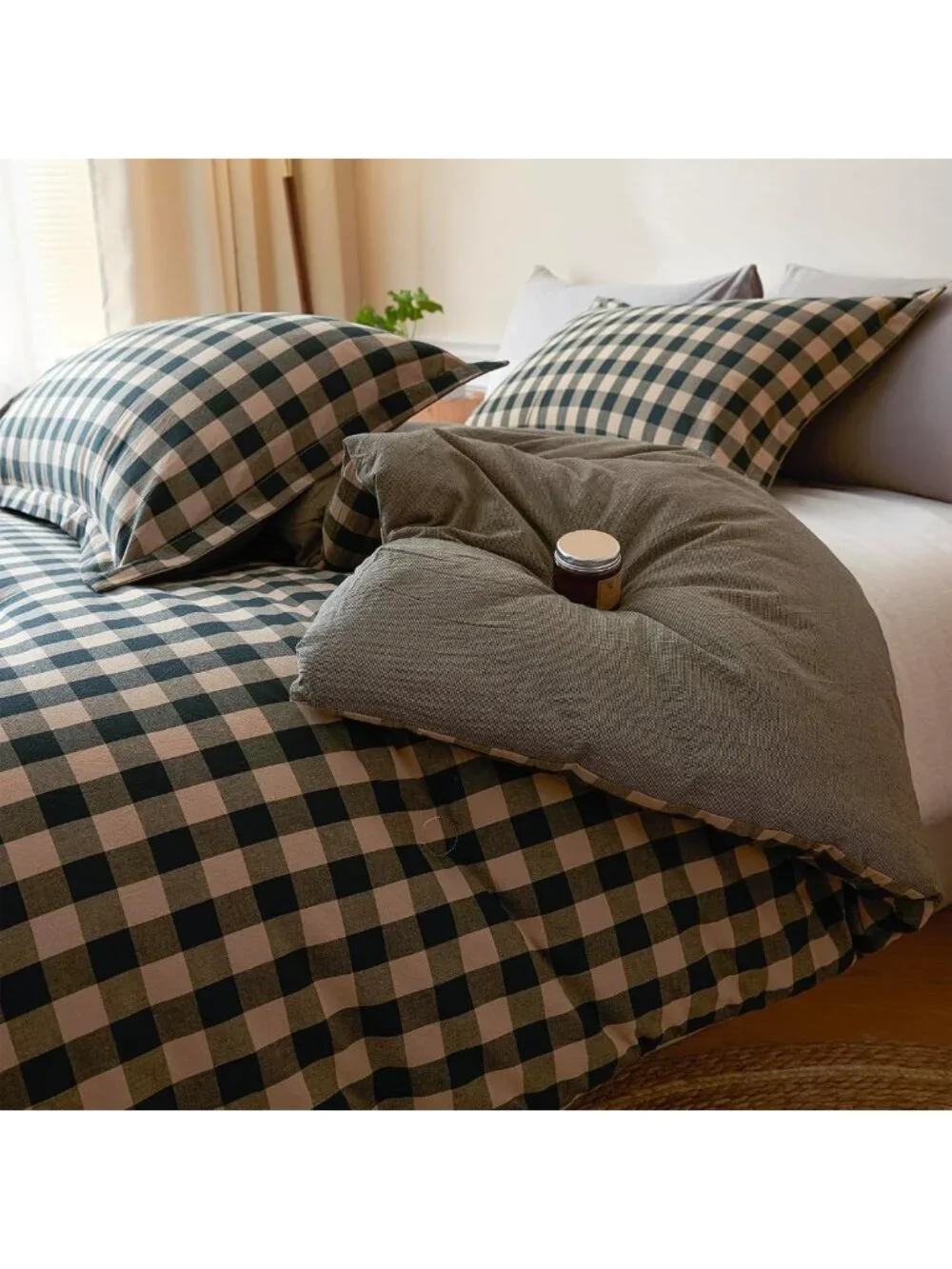 Cozy Cotton Plaid Full Comforter Set - Soft Lightweight Bedding, 3 Pieces